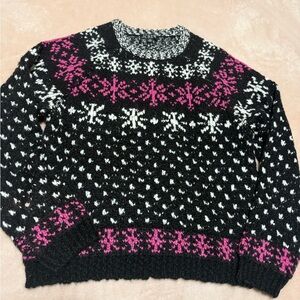 J. Crew Women's Sweater in Black and Pink Pattern